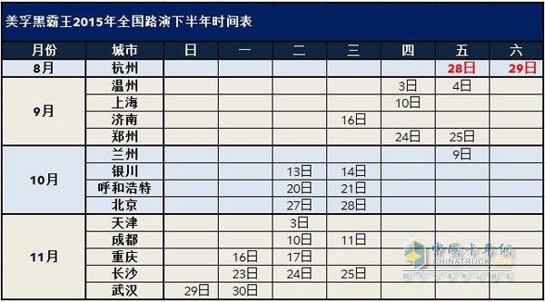 美孚黑霸王2015年全國路演下半年時間表