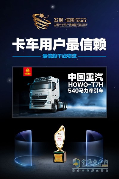 中國重汽HOWO-T7H540馬力牽引車獲最信賴干線物流車型