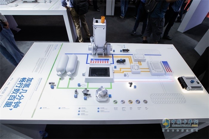車(chē)展展出的電動(dòng)空氣壓縮機(jī)、氫氣噴射器、氫循環(huán)泵等關(guān)鍵氫燃料電池零部件