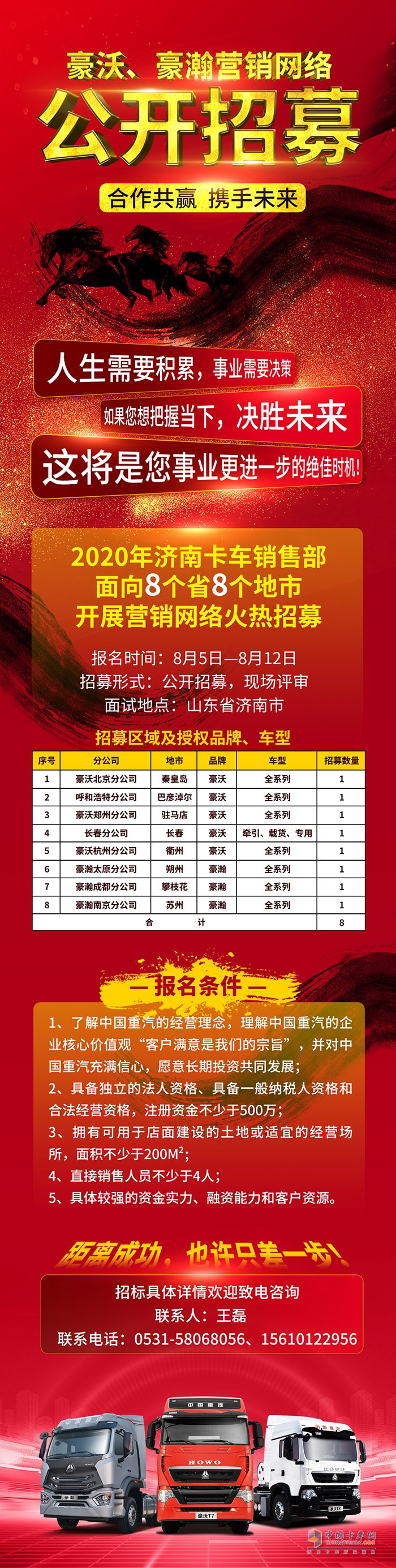 “錢”程無量 機(jī)會(huì)難得！中國重汽8省8地豪沃、豪瀚公開招募營銷網(wǎng)絡(luò)