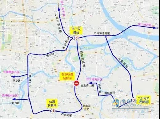 禪桂中心區(qū)、三龍灣片區(qū)往返廣州市區(qū)的車輛繞行路徑