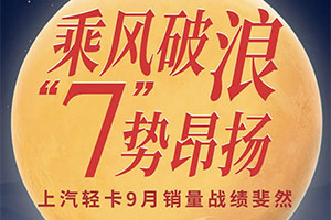 上汽輕卡9月批售銷量7007臺(tái) 同比增長(zhǎng)84%