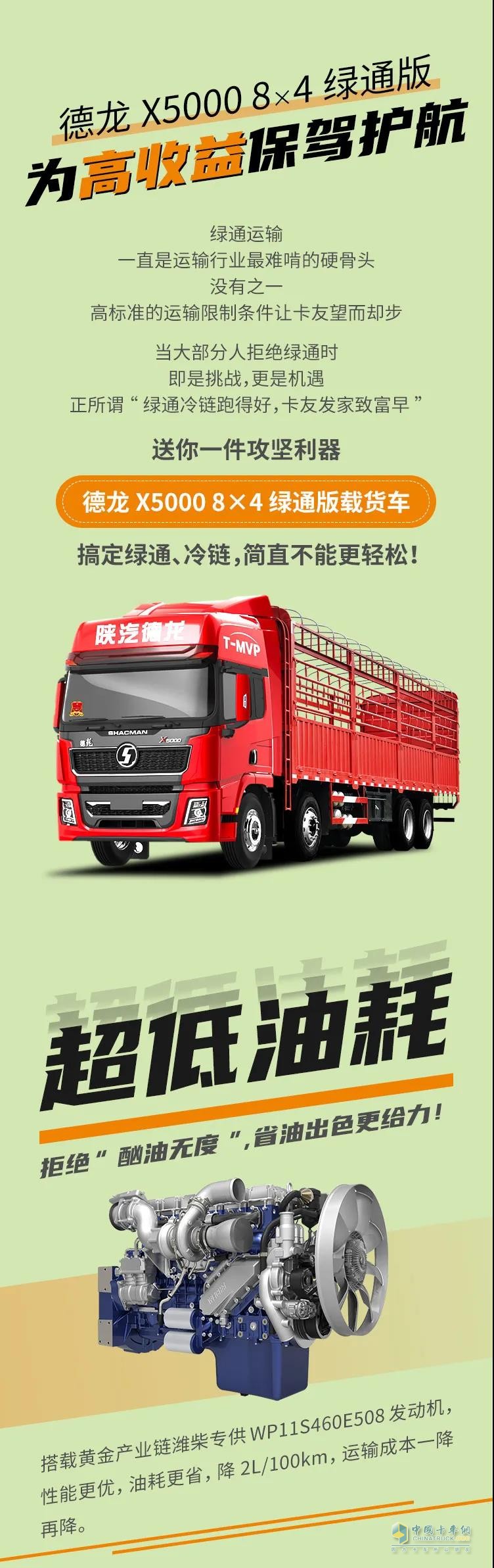 德龍X5000 8×4 綠通版載貨車：為高收益保駕護(hù)航