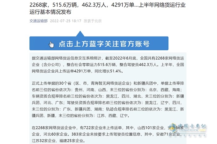 交通運(yùn)輸部 網(wǎng)絡(luò)貨運(yùn)行業(yè) 運(yùn)行基本情況