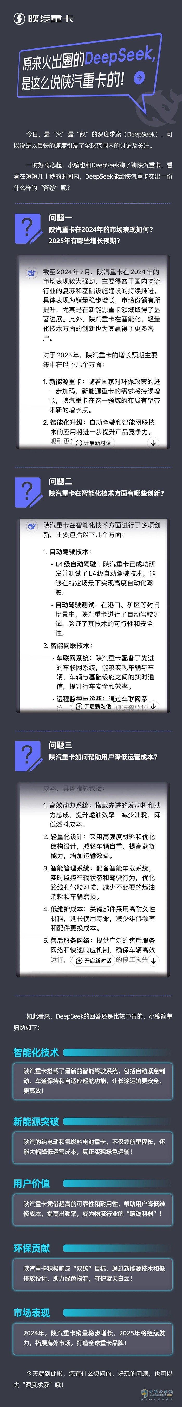 原來火出圈的DeepSeek，是這么說陜汽重卡的！