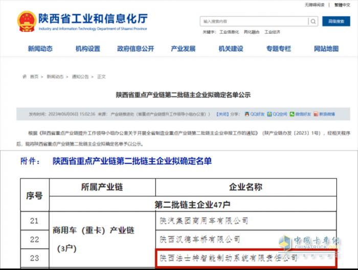 法士特智能制動公司入選陜西省重點產(chǎn)業(yè)鏈第二批“鏈主”企業(yè)